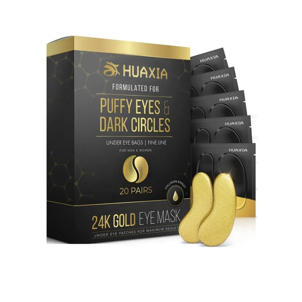 Gold/Dark 24K Under Eye Patches For Circles And Puffiness, Collagen Hydrogel Eye Mask 20 Pairs