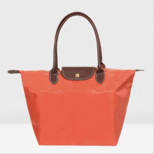 (M(44x30x18cm),Orange)Classic Solid Color Lady Oxford Cloth Shopping Bag Nylon Shoulder Handbag Foldable Storage Bag Women's Waterproof Handbag