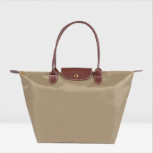 (M(44x30x18cm),Khaki)Classic Solid Color Lady Oxford Cloth Shopping Bag Nylon Shoulder Handbag Foldable Storage Bag Women's Waterproof Handbag