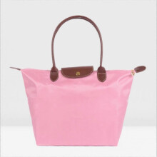 (L(52x32x20cm),Pink)Classic Solid Color Lady Oxford Cloth Shopping Bag Nylon Shoulder Handbag Foldable Storage Bag Women's Waterproof Handbag