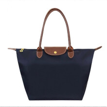 (S(30x23x12cm),Navy Blue)Classic Solid Color Lady Oxford Cloth Shopping Bag Nylon Shoulder Handbag Foldable Storage Bag Women's Waterproof Handbag