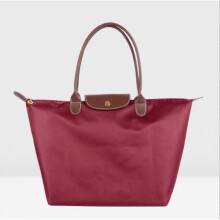 (L(52x32x20cm),Wine Red)Classic Solid Color Lady Oxford Cloth Shopping Bag Nylon Shoulder Handbag Foldable Storage Bag Women's Waterproof Handbag