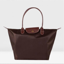 (L(52x32x20cm),Coffee)Classic Solid Color Lady Oxford Cloth Shopping Bag Nylon Shoulder Handbag Foldable Storage Bag Women's Waterproof Handbag