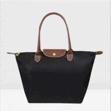 (S(30x23x12cm),Black)Classic Solid Color Lady Oxford Cloth Shopping Bag Nylon Shoulder Handbag Foldable Storage Bag Women's Waterproof Handbag