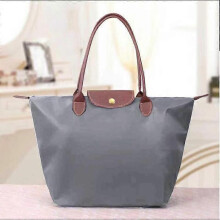 (L(52x32x20cm),Light Grey)Classic Solid Color Lady Oxford Cloth Shopping Bag Nylon Shoulder Handbag Foldable Storage Bag Women's Waterproof Handbag