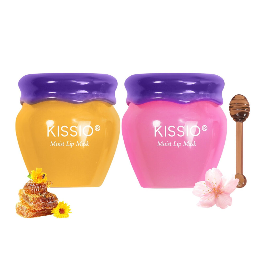 Lip Mask Set with Hydrating Lip Balm, Honey and Sakura, Deep Hydration Overnight  2pcs