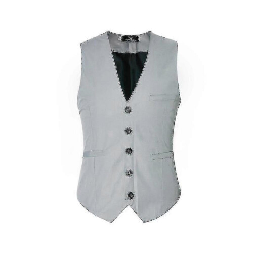(3XL,Grey)Men's V-neck Suit Vest S Vest