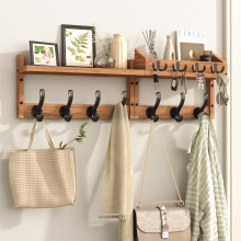 Wall Mounted Coat Rack with Shelf, 4in1 Pine Wood Organizer with Hooks, Key and Mail Holder
