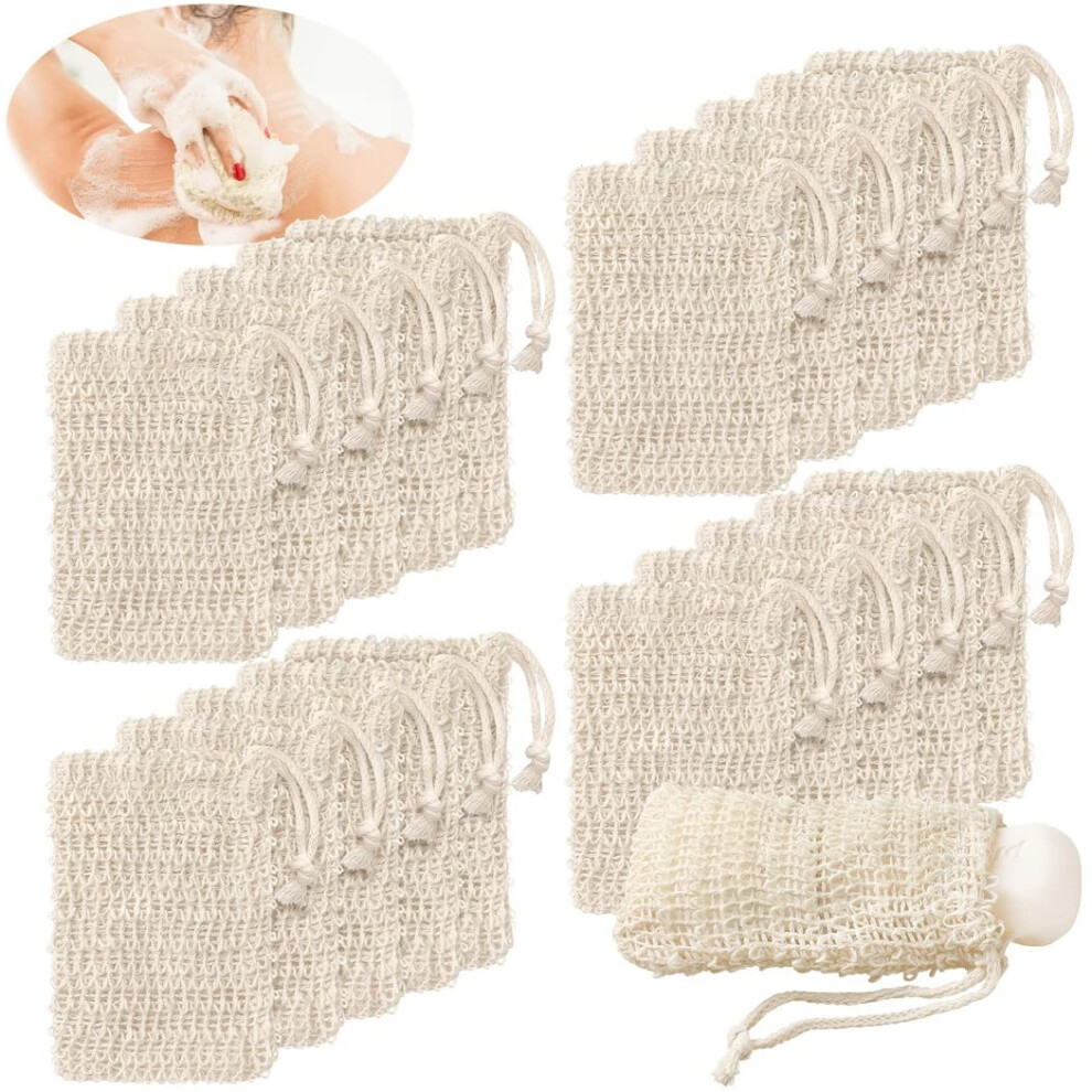20 PCS Sisal Soap Saver Bags, Natural Cotton Linen Exfoliating Pouches with Drawstring Closure