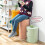 Modern Round Bedside Table with Drawer, Stackable Nightstand for Bedroom, Green 2 Tiers 4