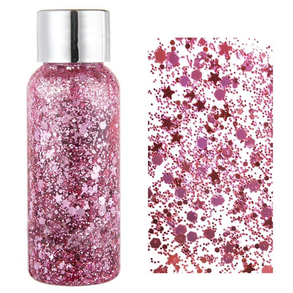 Pink Chunky Body Glitter Gel With Holographic Multishape Sequins For Festival Face And Hair