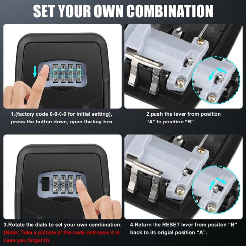 Key Lock Box with Code,Large Lock Box for House Key Portable Lock Box for Keys,4 Digit Combination Key Safe Storage 2