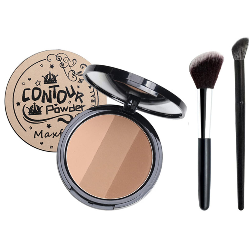 3 in 1 Face Contour Blush Highlighter Palette with DualEnded Brushes, LongLasting Waterproof Wear