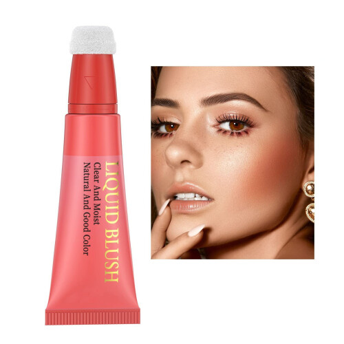 Matte Liquid Blush with Sponge Applicator Waterproof Cream Blusher for Cheeks Lips Eyes