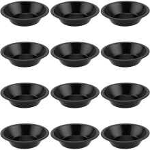 12 Pcs Mini Pie Dishes Non Stick Carbon Steel Tart Pans for Baking Quiche Cake Dessert Black