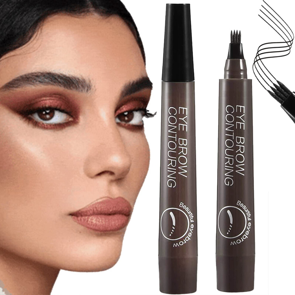Brown Eyebrow Pen Waterproof 4 Tip Microblading Brow Pencil Gray Precise Hairlike Strokes