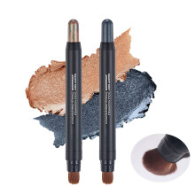 2Pcs Waterproof Long Lasting Shimmer Cream Eyeshadow Stick Set Dark Brown Black with Brush