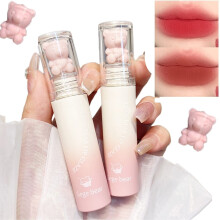 2Pcs Matte Liquid Lipstick Set with Cute Bear Velvet Lip Glaze, Long Lasting Waterproof Lip Tint