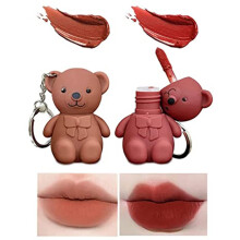 2Pcs Matte Liquid Lipstick Set with Cute Bear Keychain, Waterproof Long Lasting, 6 Color Options