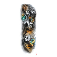 Full Arm Temporary Tattoo Sticker for 25 Days Body Art and Natural Dewy Finish Makeup Palette