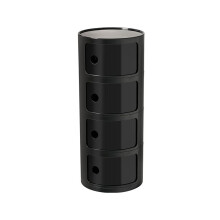 Modern Round Bedside Cabinet with Drawers Sliding Door MultiLayer Plastic Storage Chest Black