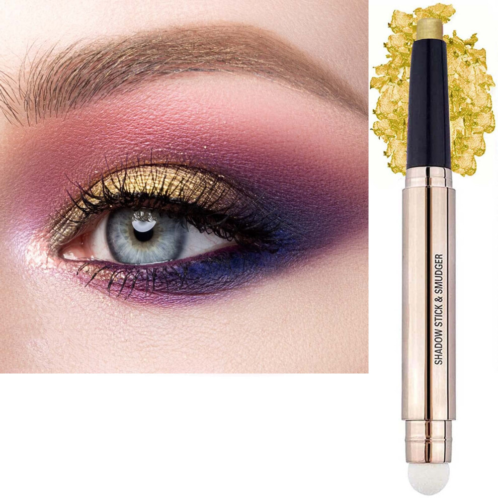 Gold Waterproof Eyeshadow Stick with BuiltIn Brush, Long Lasting Shimmer Cream Eyeshadow Pencil