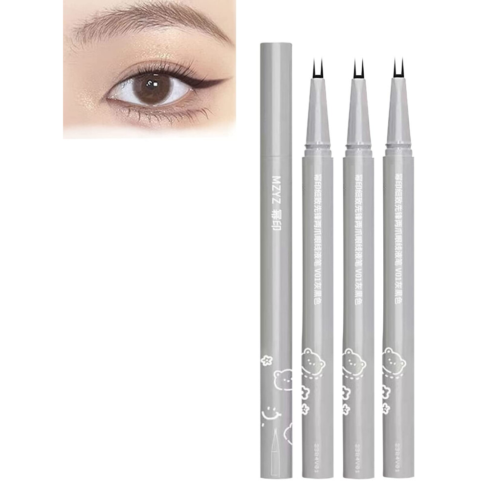 Waterproof Eyeliner Pen with Dual Prong Precision Tip for Natural Lower Lashes, 3pcs Black