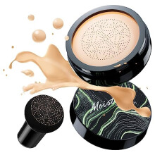 Cushion CC Cream with Mushroom Head Sponge, Full Coverage Moisturizing Brightening BB Foundation, Natural Shade