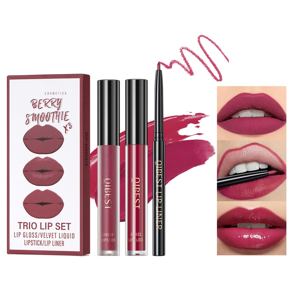 Matte Liquid Lipstick Set with Lip Liner and Gloss, Long Lasting Waterproof Nude  Pigment C07