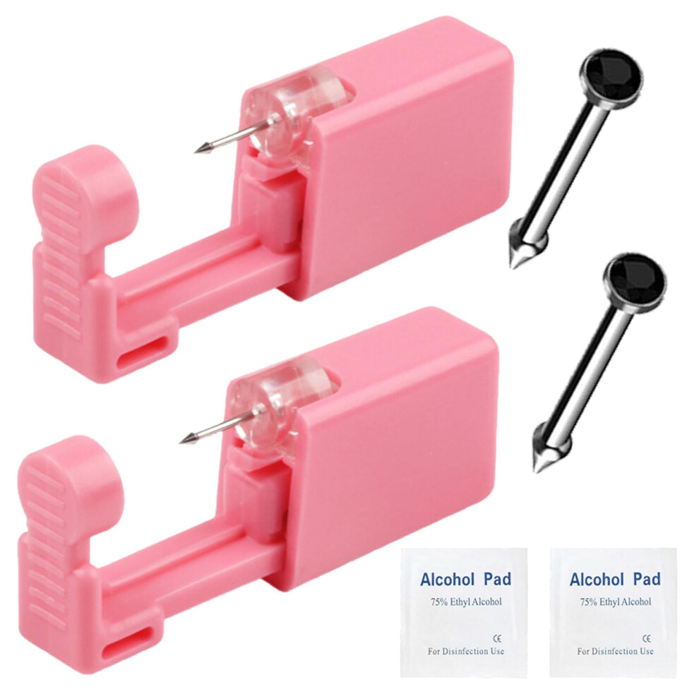Nose Piercing Kit with 2 Disposable Piercing Guns and Surgical Steel Studs for Safe At Home Use