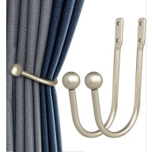 Gardinenhalter, 2 Stück, Wandmontage, inklusive Schrauben, robuste, dekorative Gardinenhaken aus Metall, silberfarben