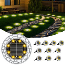 （Bianco Caldo)FIFlying 10 pezzi Luci Solari da Giardino, 8 LED Lampade Solare da Terra, Acciaio Inossidabile Bianco Caldo Faretti Sepolta S
