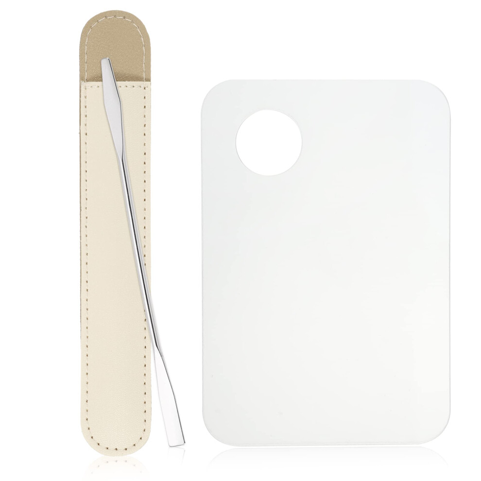 Cream Acrylic Makeup Mixing Palette With Spatula For Foundation Blending, Clear Cosmetic Palette Set