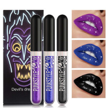 Liquid Glitter Lipstick Set 3PCS, Long Lasting Matte Shimmer Lip Gloss Kit for Halloween Cosplay Makeup