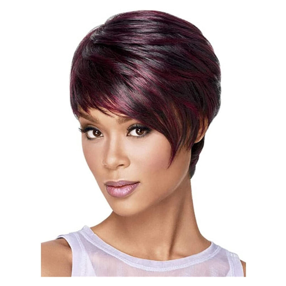 Pixie Cut Wig Short Purple and Black Blend with Natural Hairline Heat Resistant Synthetic Hair