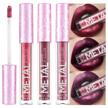 3Pcs Liquid Lipstick Set with Metallic Glitter Lip Gloss, Longwear Dark Red and Deep Purple