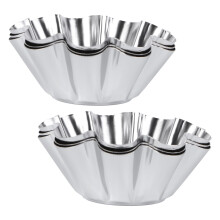 6pcs Stainless Steel Tartlet Pans Set NonStick Flower Design Muffin Baking Cups for Party Desserts
