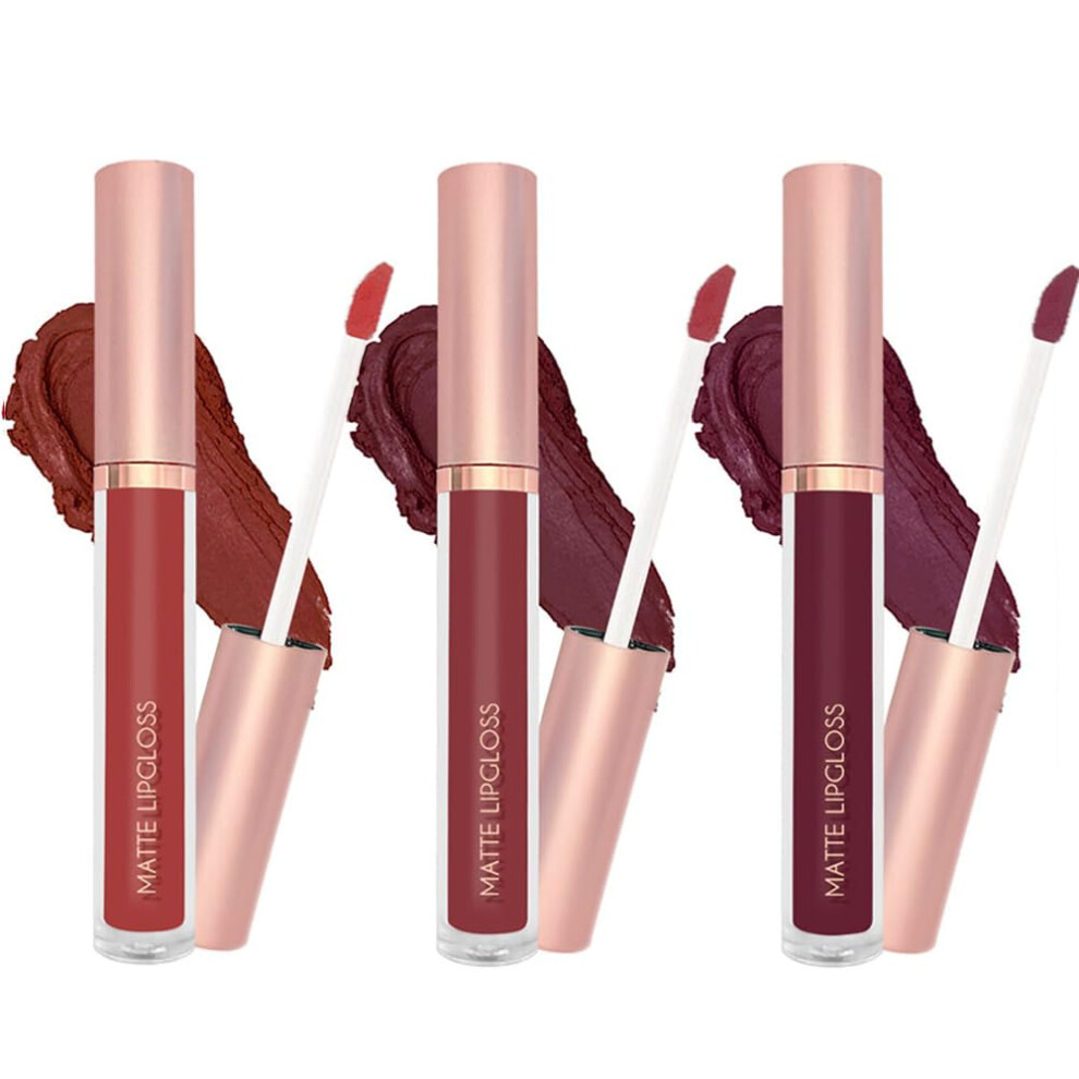 3 PCS Waterproof Matte Liquid Lipstick Set, Long Lasting Nontransfer Finish