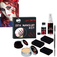 Halloween SFX Makeup Kit with Fake Blood and Scar Wax for Realistic Wounds and Special Effects