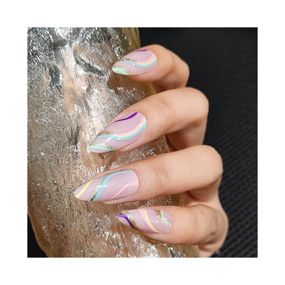 Cream Long Almond Nude Press On Nails Acrylic False Nail Tips Kit With Glue, Salon Quality For Women
