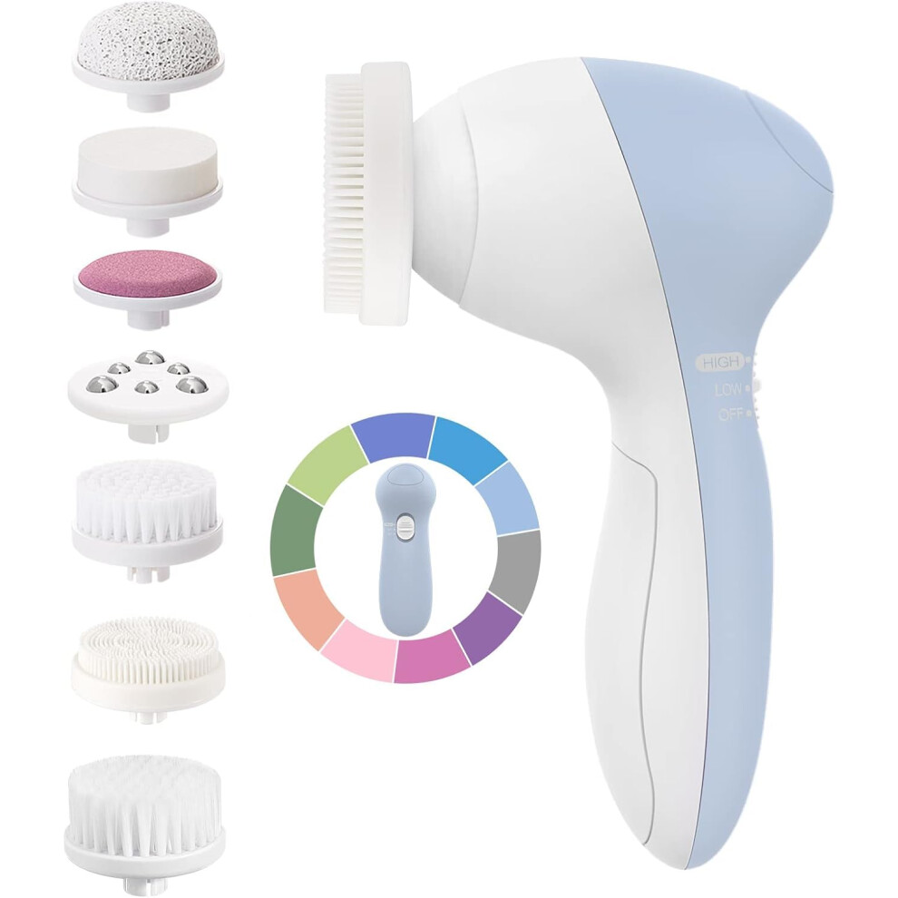 Facial Cleansing Brush with 7 Heads, Electric Face Scrubber for Deep Pore Cleaning, IPX7 Waterproof