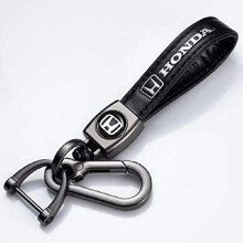 (HONDA)Leather Keychain Hook Key Pendant with Car Brand Logo Spring Buckle & Ring Compatible with Main Car Brand