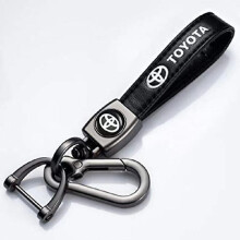 (TOYOTA)Leather Keychain Hook Key Pendant with Car Brand Logo Spring Buckle & Ring Compatible with Main Car Brand