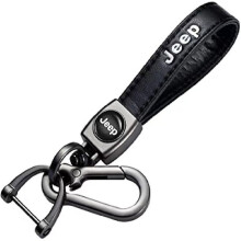 (Jeep)Leather Keychain Hook Key Pendant with Car Brand Logo Spring Buckle & Ring Compatible with Main Car Brand