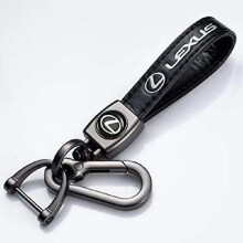 (LEXUS)Leather Keychain Hook Key Pendant with Car Brand Logo Spring Buckle & Ring Compatible with Main Car Brand