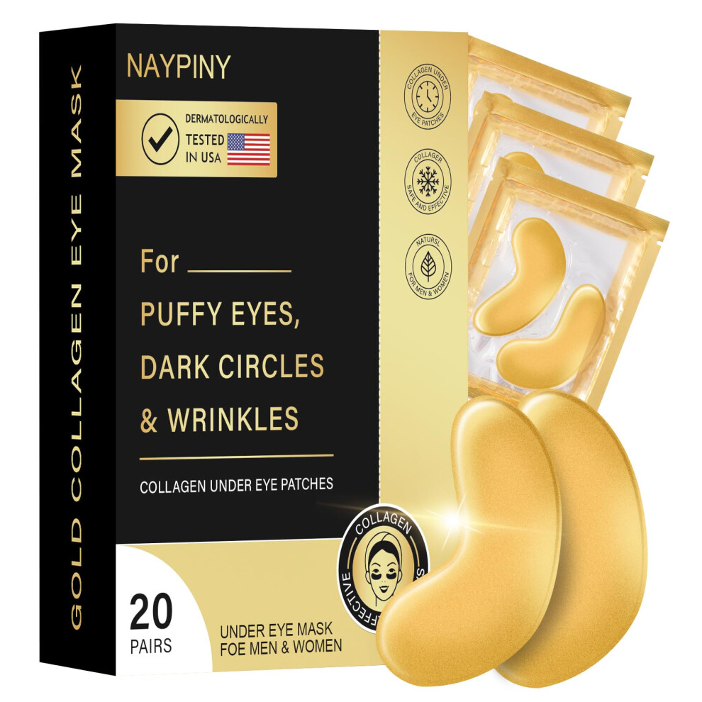 Gold/Dark Under Eye Patches For Puffiness And Circles, Collagen Eye Mask With Amino Acid, 20 Pairs