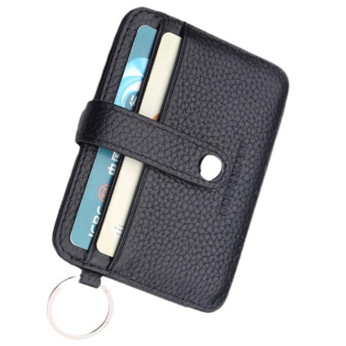 Slim Card Holder Wallet, Minimalist PU Leather Card Case Black 1
