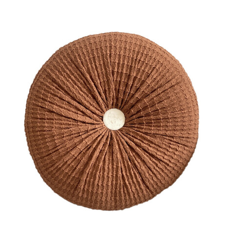 (Coffee) Decorative Round Pleated Throw Pillows with Center Button, Solid Floor Cushion for Sofa Couch Bed