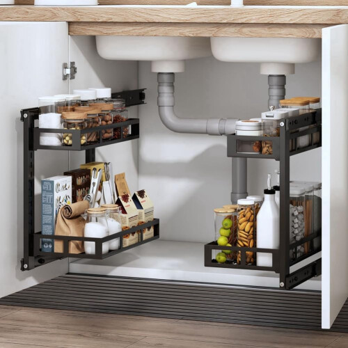 Kitchen Sink Storage Rack with 2Tier PullOut Baskets for Bathroom and Under Sink Organization 1