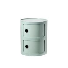 Nordic Bedside Table with Sliding Door, White Round 2Layer Modern Side Cabinet Light Green